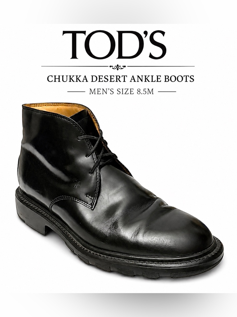 Tod’s Black Leather Chukka Desert Ankle Boots Men’s Size 8.5M